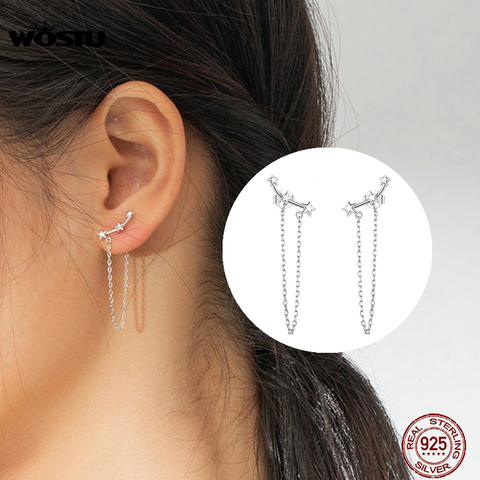 WOSTU brillante cadena con estrellas gota pendientes 100% de Plata de Ley 925 enlace largo pendientes de boda para las mujeres joyería de moda regalo CTE361 ► Foto 1/6