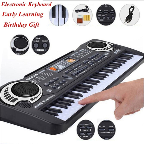 Teclado electrónico de música Digital para niños, Piano eléctrico negro con 61 teclas, regalo para niños, teclado de micrófono, instrumento caliente ► Foto 1/6