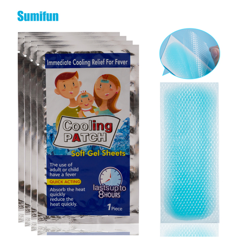 Sumifun-Parches para enfriar la fiebre del bebé, 4 bolsas de Gel de hielo, yeso médico de baja temperatura, hidrogel de polímero, almohadilla para el dolor de cabeza y la jaqueca ► Foto 1/6