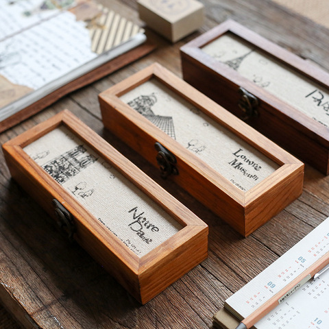 Caja de madera para lápices, estuche organizador Retro Vintage, bolígrafo en forma de torre, caja de almacenamiento de papelería, estuche para lápices, contenedor para escuela y oficina ► Foto 1/6