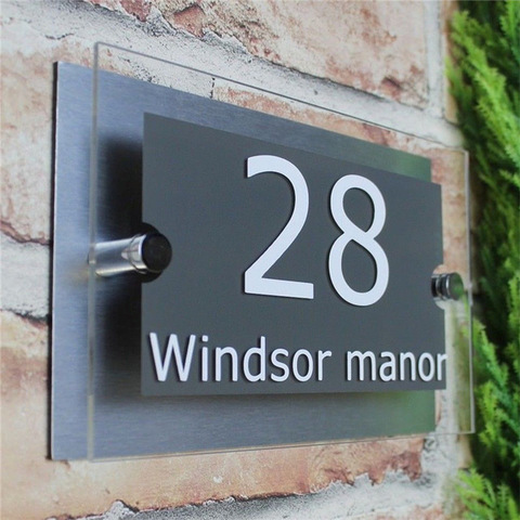 Placa acrílica personalizada para el hogar, dirección de la casa moderna, número de puerta, placa con nombre ► Foto 1/4