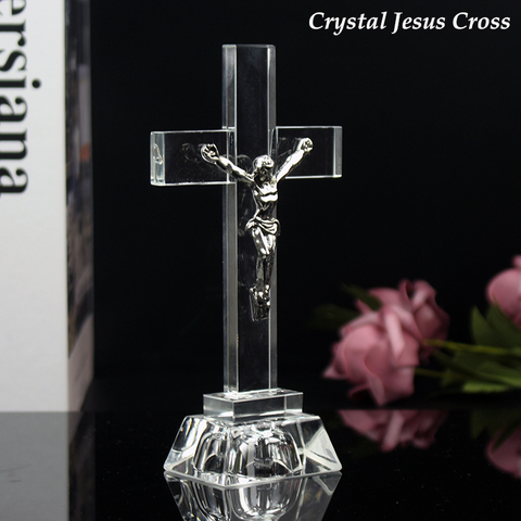 Christian regalos luz de la cruz de Jesús estatua estilo religioso Cruz de cristal Iglesia decoración hogar Decoración adorno artesanal ► Foto 1/6
