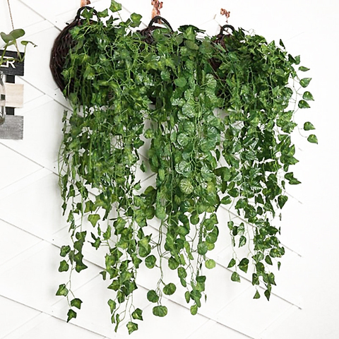 Plantas de vid artificial colgante para decoración de pared, guirnalda de hiedra falsa para el hogar, jardín, fiesta, hojas verdes, uva, algas, rábanos, 90cm de longitud ► Foto 1/6