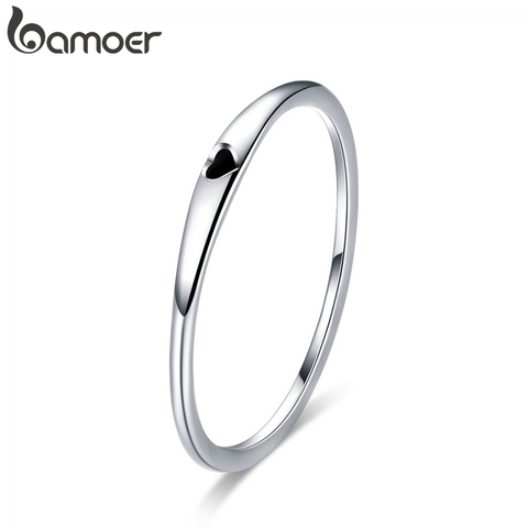 BAMOER 925 de plata esterlina círculo redondo puro anillo para dedo Simple corazón grabar anillos para las mujeres joyería del compromiso de la boda SCR468 ► Foto 1/5