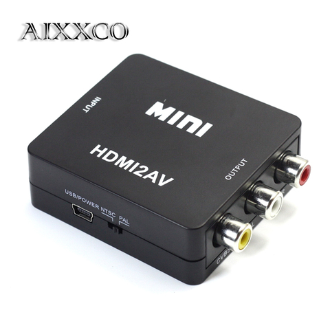 Adaptador AIXXCO HD 1080P HDMI a AV/RCA CVBS, miniconvertidor de vídeo HDMI2AV para HDTV TV PS3, ordenador, PC, VCR, NTSC ► Foto 1/6