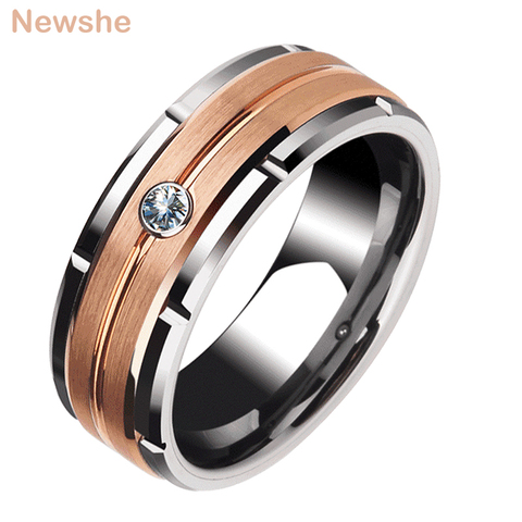 Newshe encanto de los hombres boda banda de 8mm carburo de tungsteno anillos de promesa para hombres marrón Color blanco de joyería de circón de TRX051 tamaño 8-13 ► Foto 1/6