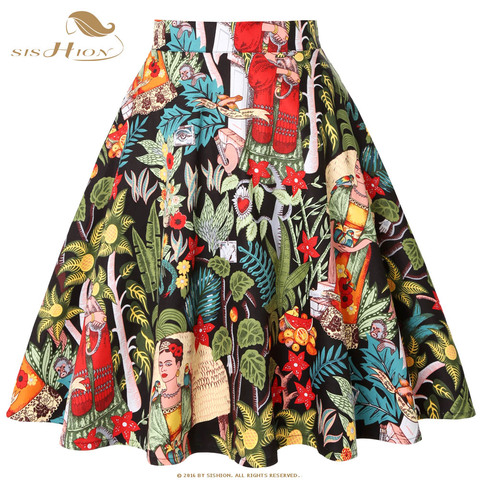 SISHION-Falda Retro de algodón para mujer, falda negra Vintage VD0020 con estampado Floral de animales, estilo jupe Rockabilly, 2022 ► Foto 1/6