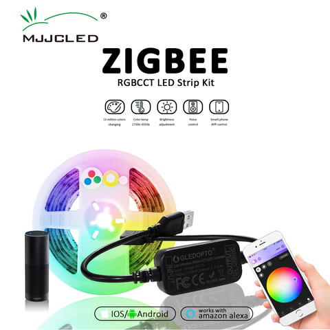 GLEDOPTO-tira de luces LED RGBCCT Zigbee, Kit inteligente de retroiluminación de TV, 5V, USB, RGB, CCT, lámpara de cinta, funciona con Hub Alexa Echo, 2M ► Foto 1/6