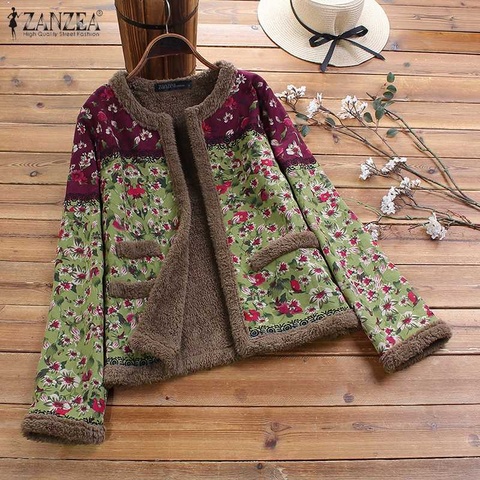 ZANZEA, abrigos de talla grande para mujer, Vintage, con estampado Floral, de manga larga, prendas de vestir de invierno, frente abierto, oso de felpa esponjoso, chaquetas de otoño ► Foto 1/6