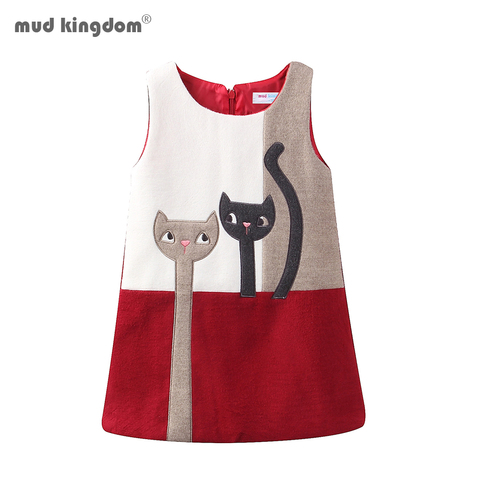 Mudkingdom-vestidos para niñas pequeñas, sin mangas, lana, lindos gatos, conejito, dibujos animados, invierno, con forro en A, Ropa para Niñas ► Foto 1/6