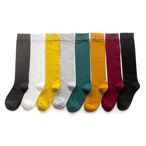 Calcetines largos de algodón estilo Retro Harajuku para mujer, calcetín informal grueso y cálido, regalo japonés, color blanco, negro, amarillo, gris, rojo, para escuela, Otoño e Invierno ► Foto 1/6