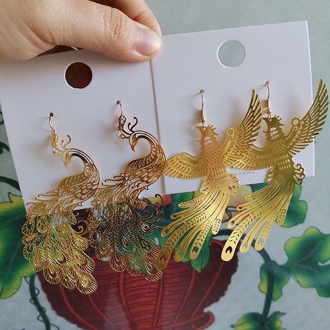 Pendientes colgantes de Metal con forma de pavo real y Fénix para mujer, joyería de estilo chino, exageración, accesorios sencillos ► Foto 1/6