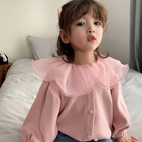 Chaqueta de punto para niñas, ropa bonita para bebés, Top de encaje con solapa, otoño e invierno, 2022 ► Foto 1/6