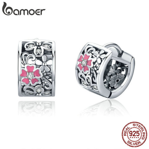 BAMOER-pendientes de tuerca de flor de Margarita plateada de Ley 925 auténtica para mujer, joyería de plata de ley CZ transparente SCE541 ► Foto 1/6