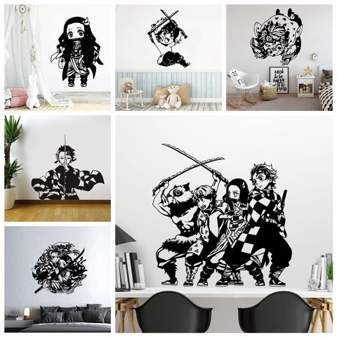 Vinilo autoadhesivo de dibujos animados de Demon Slayer para niños, calcomanía de arte de pared impermeable, decoración de habitaciones fiesta en casa, papel tapiz ► Foto 1/6