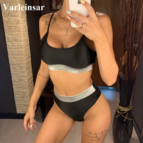 Bikini de cintura alta para mujer, traje de baño blanco y negro, conjunto de Bikini de dos piezas, bañador, V746, 2022 ► Foto 1/6