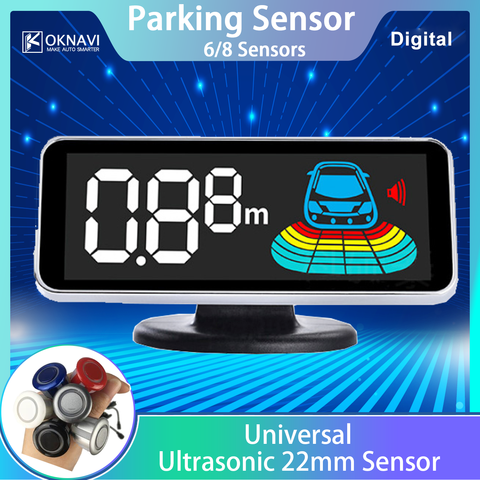 OKNAVI-Sensor de estacionamiento con pantalla LED Parktronic, Kit de sensores de marcha atrás, sistema de detección monitorizado con Radar de 22mm, 6/8 ► Foto 1/6
