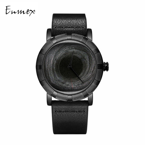 2022 Enmex creativa elegante impermeable reloj de pulsera agujero negro concepto correa de cuero genuino moda elegante 5ATM reloj de cuarzo ► Foto 1/6