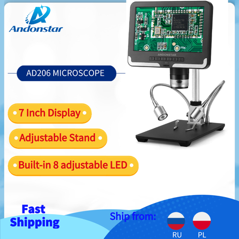 Andonstar-microscopio con pantalla Digital AD206, 7 pulgadas, LCD, 1080P, bricolaje, herramienta de soldadura para SMT/SMD/PCB, reparación de teléfono, reloj, monedas ► Foto 1/6