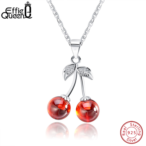 Effie-collares de plata de ley 925 auténtica de Reina con Circonia cúbica roja, colgante de cereza de piedra, joyería, declaración para mujer BN03 ► Foto 1/6