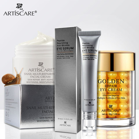 ARTISCARE-crema reparadora de caracol, suero para ojos + péptido + crema Goldeneye antiarrugas, cuidado Facial, elimina las ojeras, cuidado de la piel ► Foto 1/6