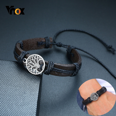 Vnox Árbol de la vida Charm pulseras de cadena de cuerda de cuero para mujer longitud masculina ajustable joyería Bohemia ► Foto 1/6