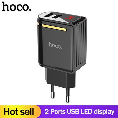 HOCO-cargador de pared de carga rápida, adaptador de pantalla LED con 2 puertos USB, 5V2.4A, enchufe europeo y estadounidense para iPhone X, XS, Max, XR, Samsung y xiaomi ► Foto 1/6