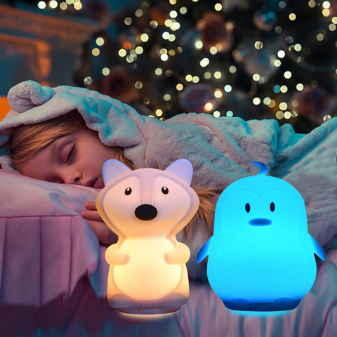 Lámpara de música Fox Penguin para niños, reproductor de altavoz con Bluetooth, USB, dibujos animados de silicona RGB, luz LED nocturna, regalo para bebés ► Foto 1/6