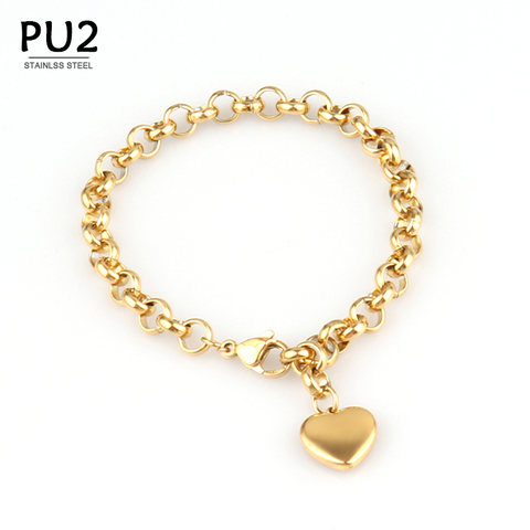 Pulsera con colgante de corazón de acero inoxidable para mujer, brazalete grueso con candado bohemio, cadena Vintage, regalo de joyería ► Foto 1/6