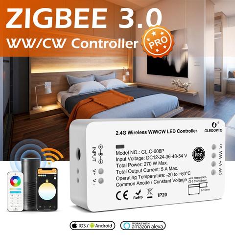 GLEDOPTO-controlador inteligente Zigbee 3,0 Pro WW/CW, luz blanca fría y cálida, funciona con Alexa Echo Plus, control remoto RF ► Foto 1/6
