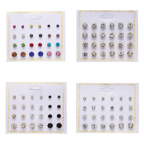 Rinhoo-Conjunto de pendientes de perlas de imitación de cristal para mujer, aretes redondos de colores, caja de joyería de boda, 12 pares ► Foto 1/4
