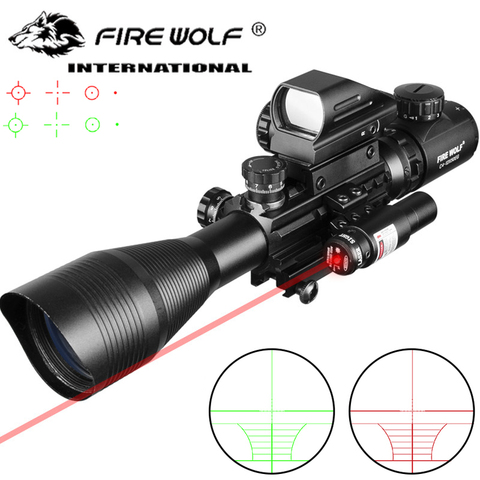 Mira telescópica 3 en 1 para Rifle de caza, mira telescópica 3 en 1, 4-12X50 EG, táctica, punto rojo y verde, mira láser, óptica holográfica ► Foto 1/6