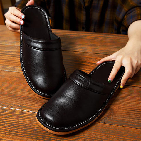 Zapatillas de cuero para hombre, zapatos planos de alta calidad, color negro, Unisex, zapatos de interior, novedad de 2022 ► Foto 1/6