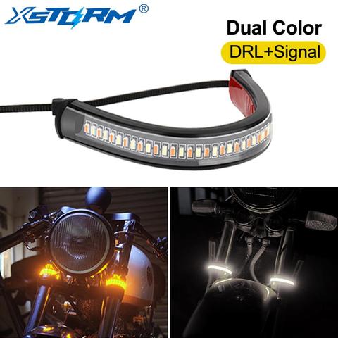 1Pc Universal LED Luz de señal de giro para motocicleta y DRL blanco ámbar Moto intermitente anillo tenedor lámpara de tira intermitente centellante 12V 12V ► Foto 1/6