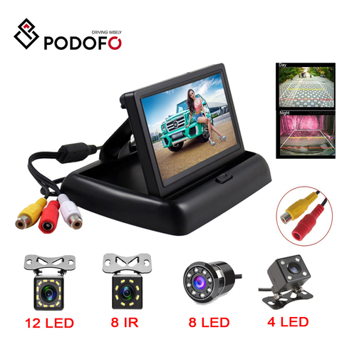 Podofo 4,3 pulgadas HD plegable Monitor de visión trasera de coche marcha atrás pantalla LCD TFT con visión nocturna Cámara retrovisora para vehículo ► Foto 1/6