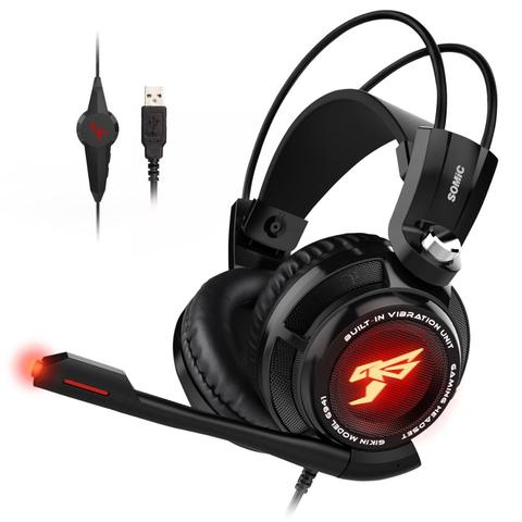 Somic-auriculares G941 para videojuegos con micrófono y vibración, auriculares estéreo de graves con cancelación de ruido, luz LED y enchufe USB, 7,1 ► Foto 1/6