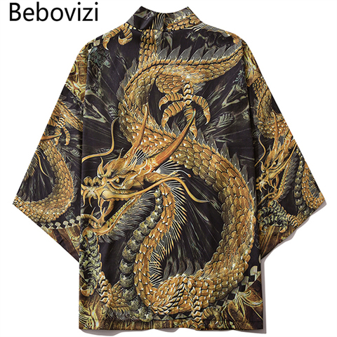 Bebovizi-Kimono de dragón dorado chino Harajuku para hombre y mujer, ropa informal japonesa, cárdigan tradicional, Yukata, Haori, Obi ► Foto 1/6