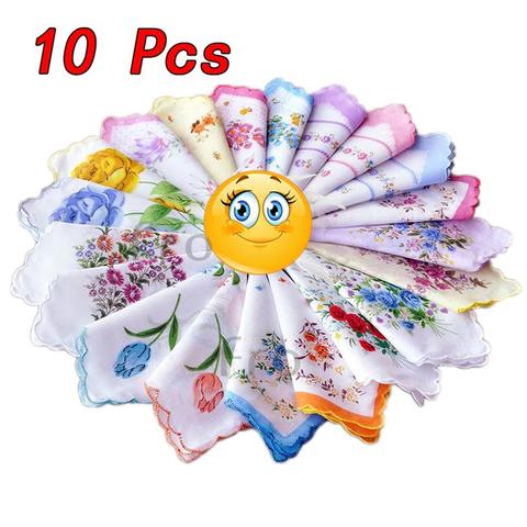 Pañuelos de mujer de algodón estilo Vintage, pañuelos de mujer con bordado de mariposa, encaje, pañuelo de flores, surtido de tela, pañuelo para damas, 10 Uds. ► Foto 1/6