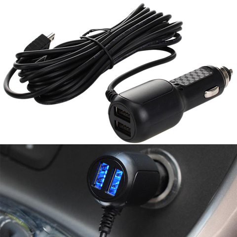 Cargador mini USB de coche con 2 puertos USB para coche, cámara DVR, GPS, 3,5 metros, 5V, 3,5a, curvada ► Foto 1/6