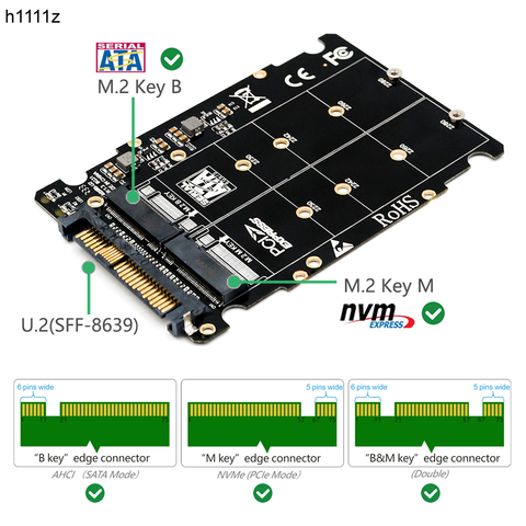 Adaptador de SSD a ordenador de escritorio Adaptador 2 en 1 M.2 NVMe y SATA-Bus NGFF SSD a PCI-e U.2 SFF-8639, convertidor PCIe M2 ► Foto 1/6