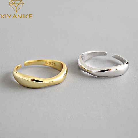 XIYANIKE-anillos de ondas de Plata Irregular de Ley 925 para mujer, joyería sencilla geométrica hecha a mano, tamaño de pareja ajustable de 17mm ► Foto 1/6