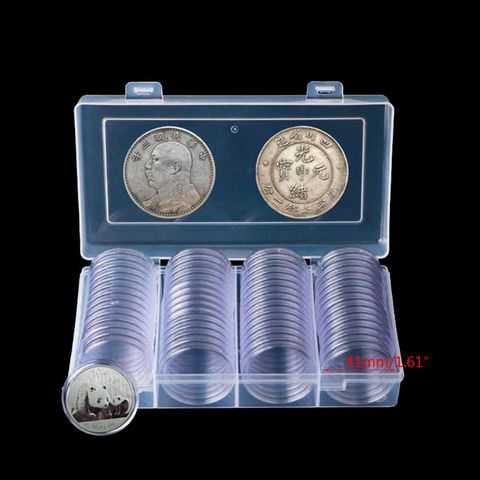 Cápsulas para monedas de ajuste directo, caja de colección con caja de almacenamiento para 1 oz de águilas de plata americana, transparente, redondo, 41mm, 60 uds. ► Foto 1/6