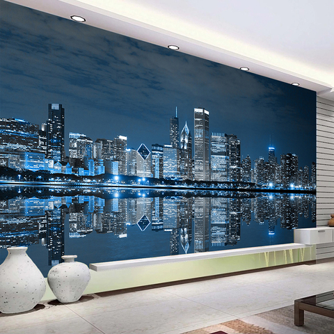 Papel tapiz de Mural personalizado con vista nocturna de nueva papel pintado con foto 3D ► Foto 1/6