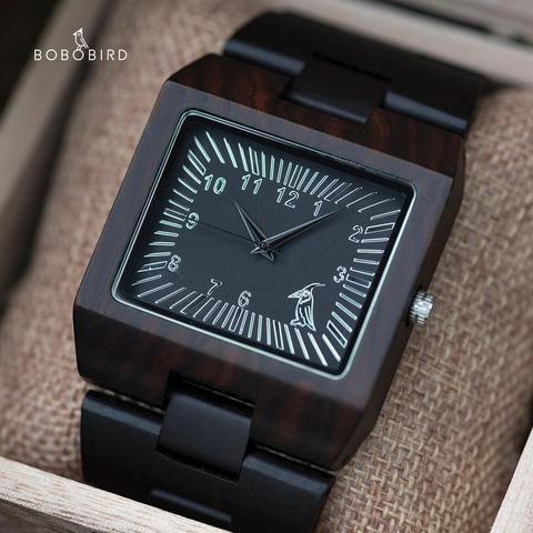 BOBO BIRD relojes de madera de bambú para hombre relojes de marca de lujo de diseño rectangular de banda de madera para hombres ► Foto 1/6