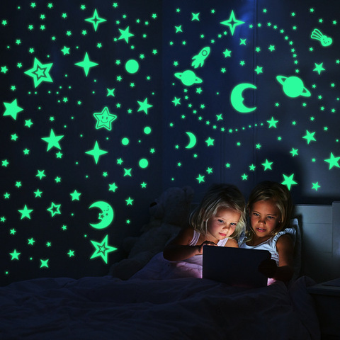 Pegatinas 3D de burbujas de estrellas luminosas y Luna, pegatina de pared de puntos para habitación de niños, dormitorio, decoración del hogar que brillan en la oscuridad, bricolaje ► Foto 1/5