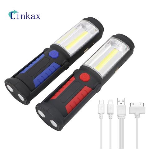 Linterna de luz nocturna COB recargable por USB portátil, linterna LED, luz de trabajo, lámpara de Camping con batería integrada, gancho magnético ► Foto 1/6