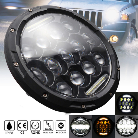 Luz LED de trabajo redonda de 7 pulgadas, 105W, conjunto de Faros para automóvil, intermitente, IP68, para Davidson, Jeep, Wrangler, Jk, Tj ► Foto 1/6