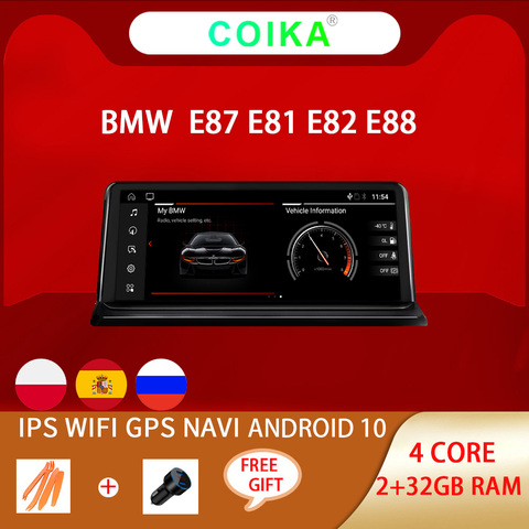 COIKA-Sistema multimedia con GPS para coche, sistema con pantalla IPS, estéreo, Android 10.0, 2+32 GB, navegador Navi, wifi, Google, CarPlay, iDrive, para BMW E87, E81, E82, E88 ► Foto 1/6