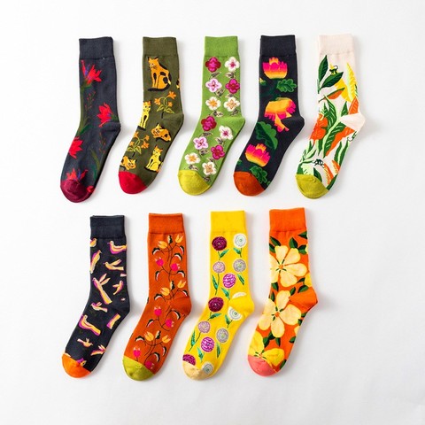 Calcetines tobilleros de algodón con dibujos animados para mujer, calcetín informal, estilo Harajuku, con dibujos de perro, pulpo, flor, planta, Kawaii, 1 par ► Foto 1/6