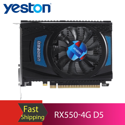 Yeston-tarjeta gráfica RX550-4G D5 para videojuegos, con 4GB de memoria GDDR5 de 128Bit, 1183MHz/6000MHz, DP + HDMI + puertos de salida de DVI-D ► Foto 1/6